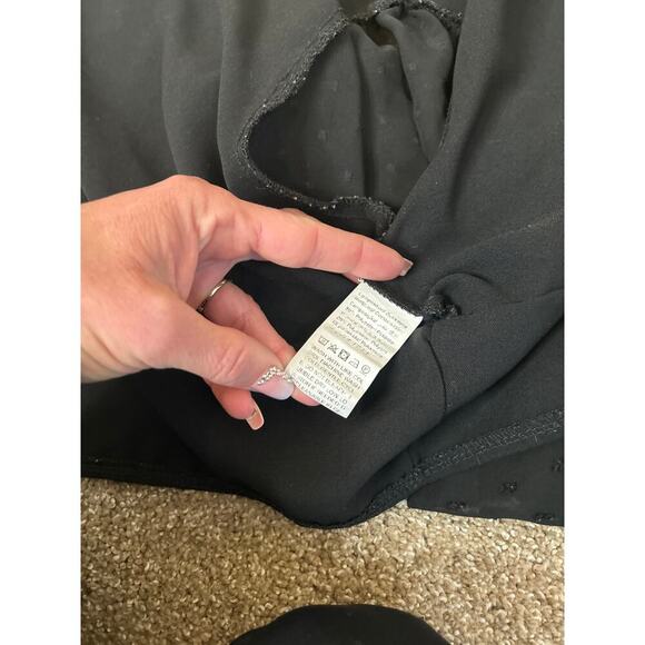 Unity Swiss Dot Lantern Sleeve Blouse button up puff sleeve cropped black SZ S - Picture 6 of 7